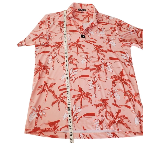 BAD BIRDIE Ricky Rose Pink/Red Tropical‎ Palm Tree Performance Golf Polo Men's M - Picture 9 of 10